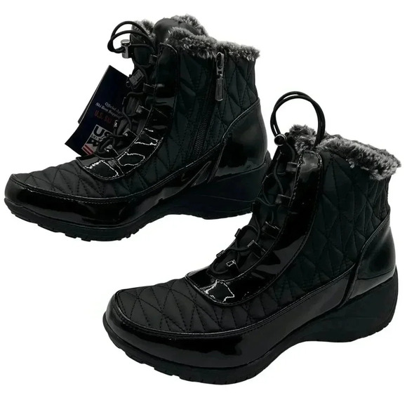 Khombu NWT Womens 8W Black Quilted Winter Boots Faux Fur Lining K Comfort - Picture 1 of 16